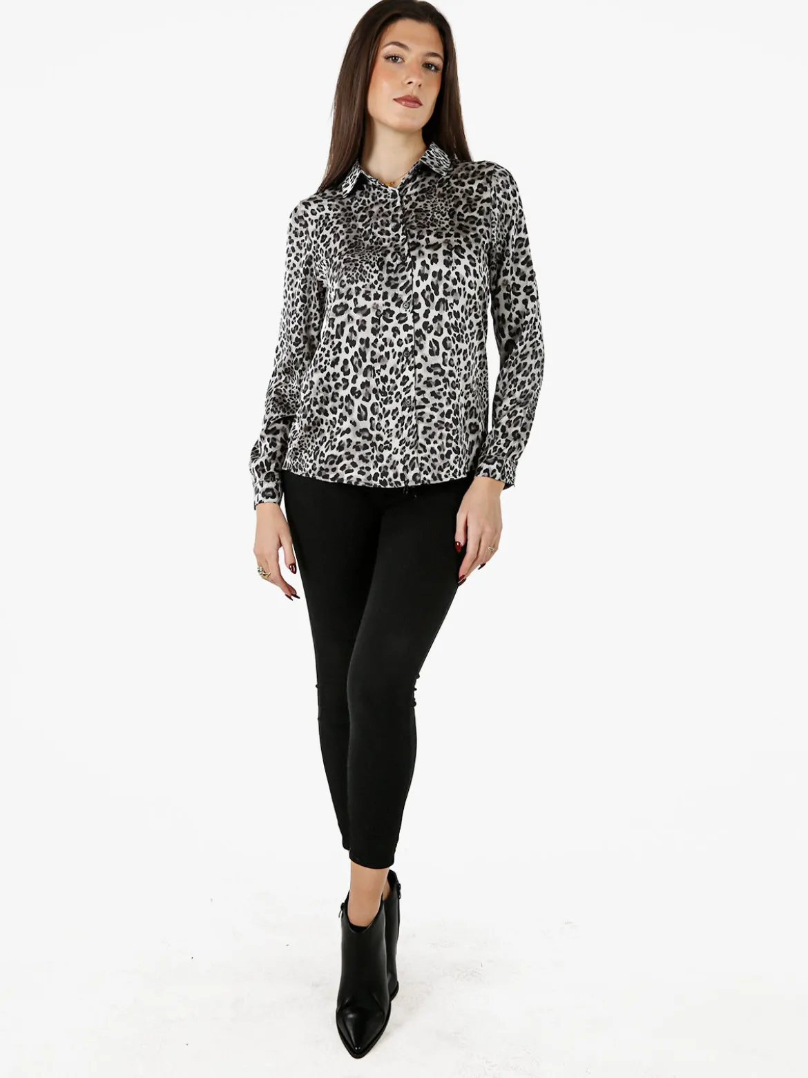 Solada Camicia donna animalier a maniche lunghe - grigio
