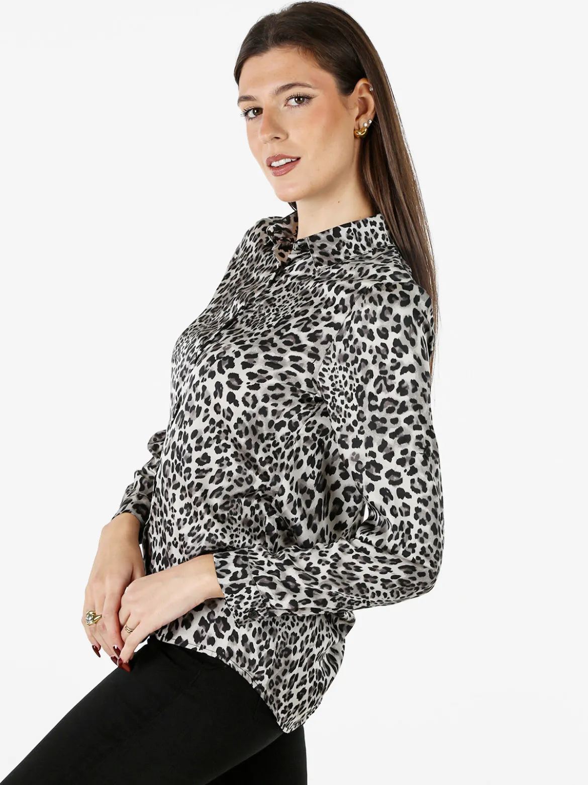 Solada Camicia donna animalier a maniche lunghe - grigio