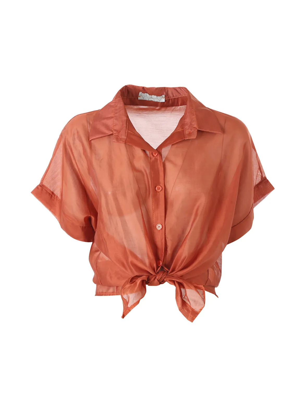 Solada Camicia donna annodata a maniche corte - cuoio