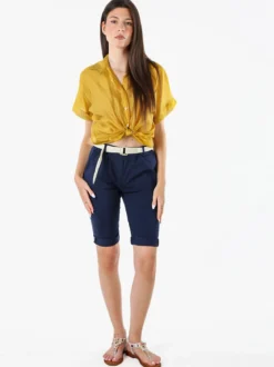 Solada Camicia donna annodata a maniche corte - senape