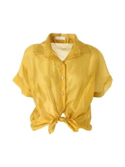 Solada Camicia donna annodata a maniche corte - senape
