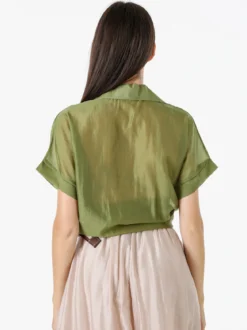 Solada Camicia donna annodata a maniche corte - verde