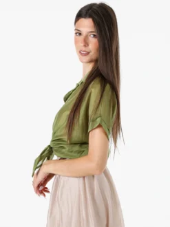 Solada Camicia donna annodata a maniche corte - verde
