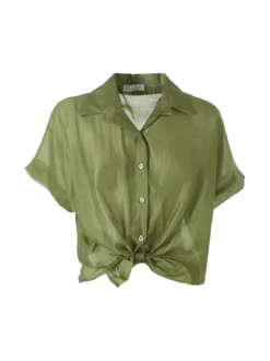 Solada Camicia donna annodata a maniche corte - verde