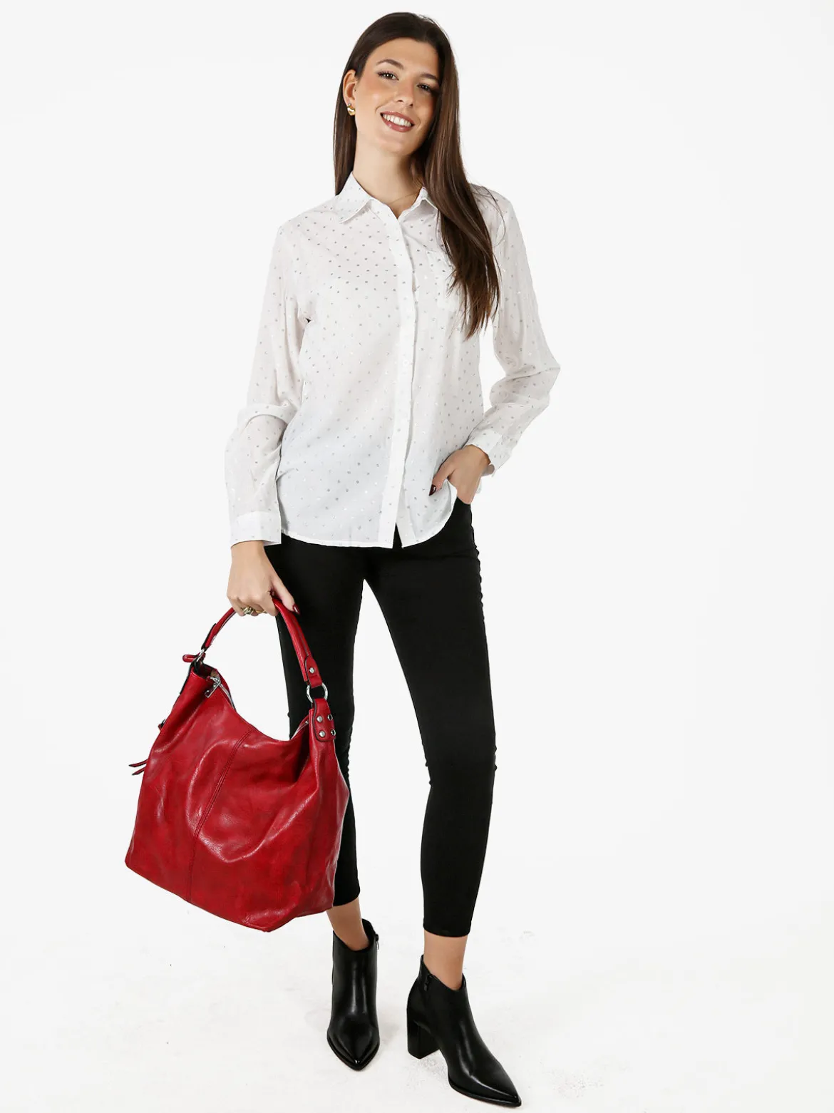 Solada Camicia donna a pois con taschino - bianco