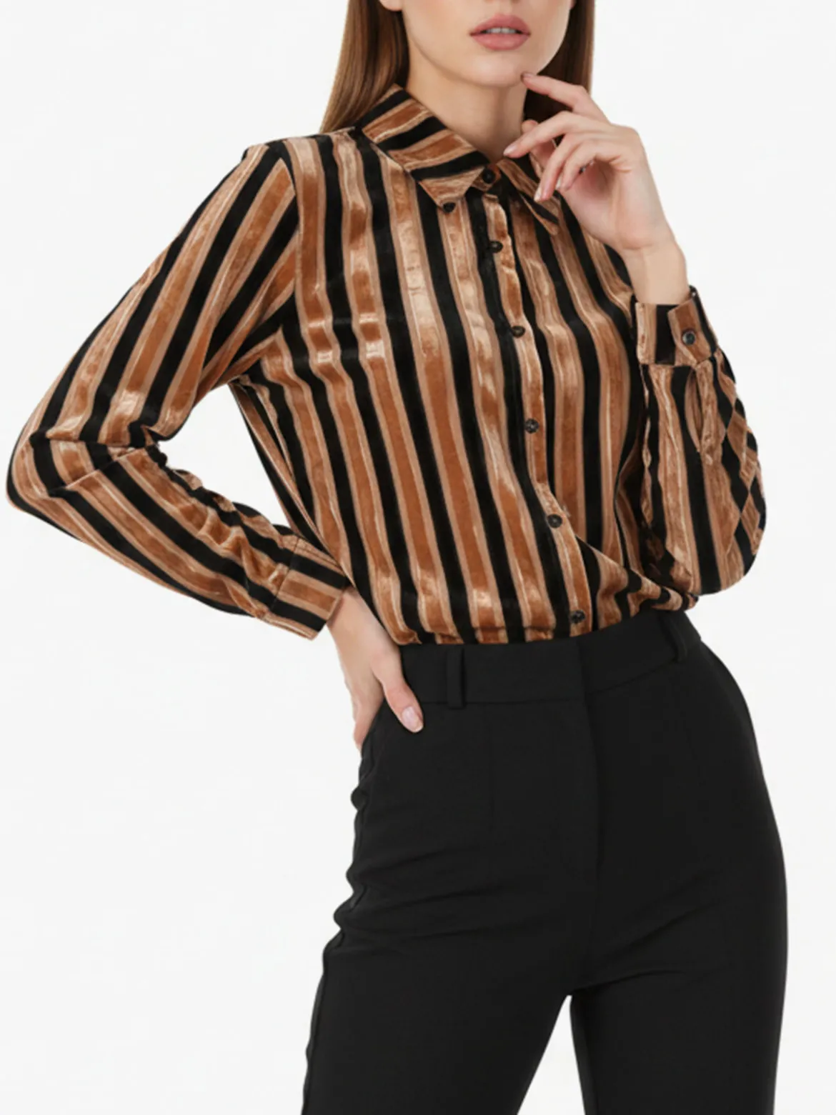 Solada Camicia donna con dettagli in ciniglia a maniche lunghe - cammello