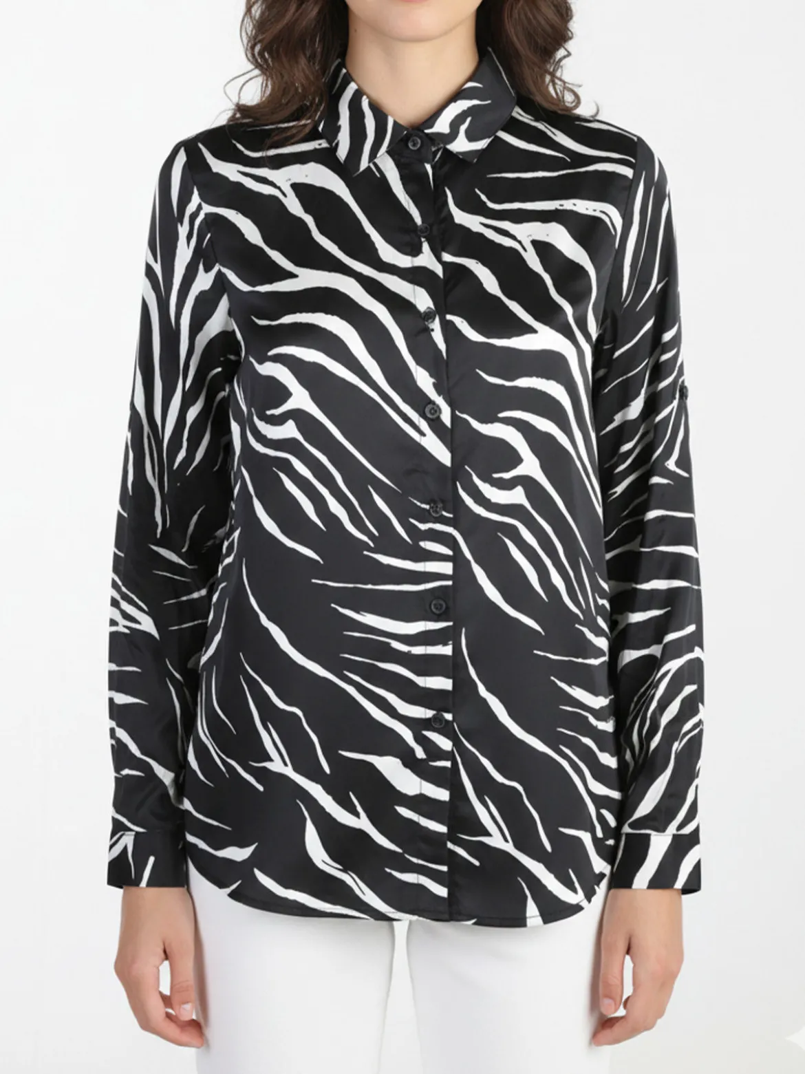 Solada Camicia donna con stampe bicolore a maniche lunghe - nero