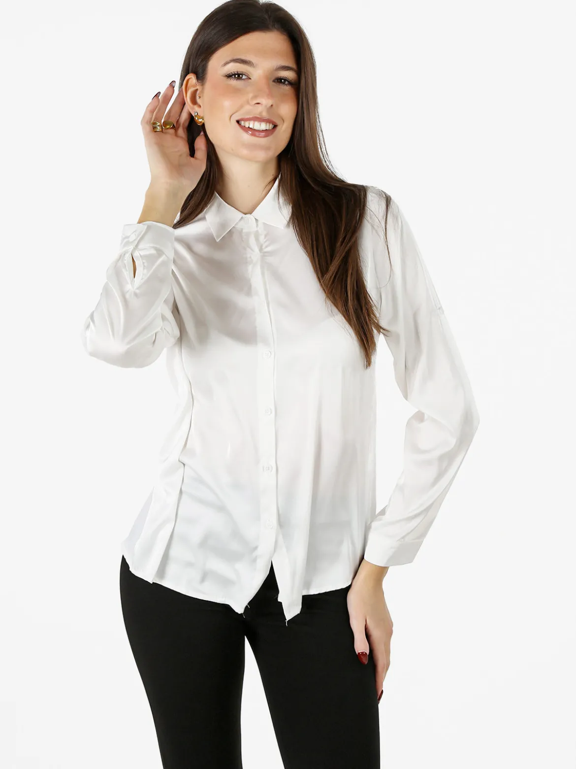Solada Camicia donna effetto raso a maniche lunghe - bianco