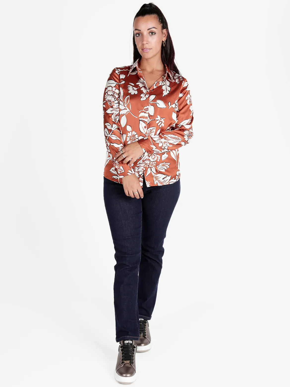 Solada Camicia donna effetto raso con stampa fiorata
