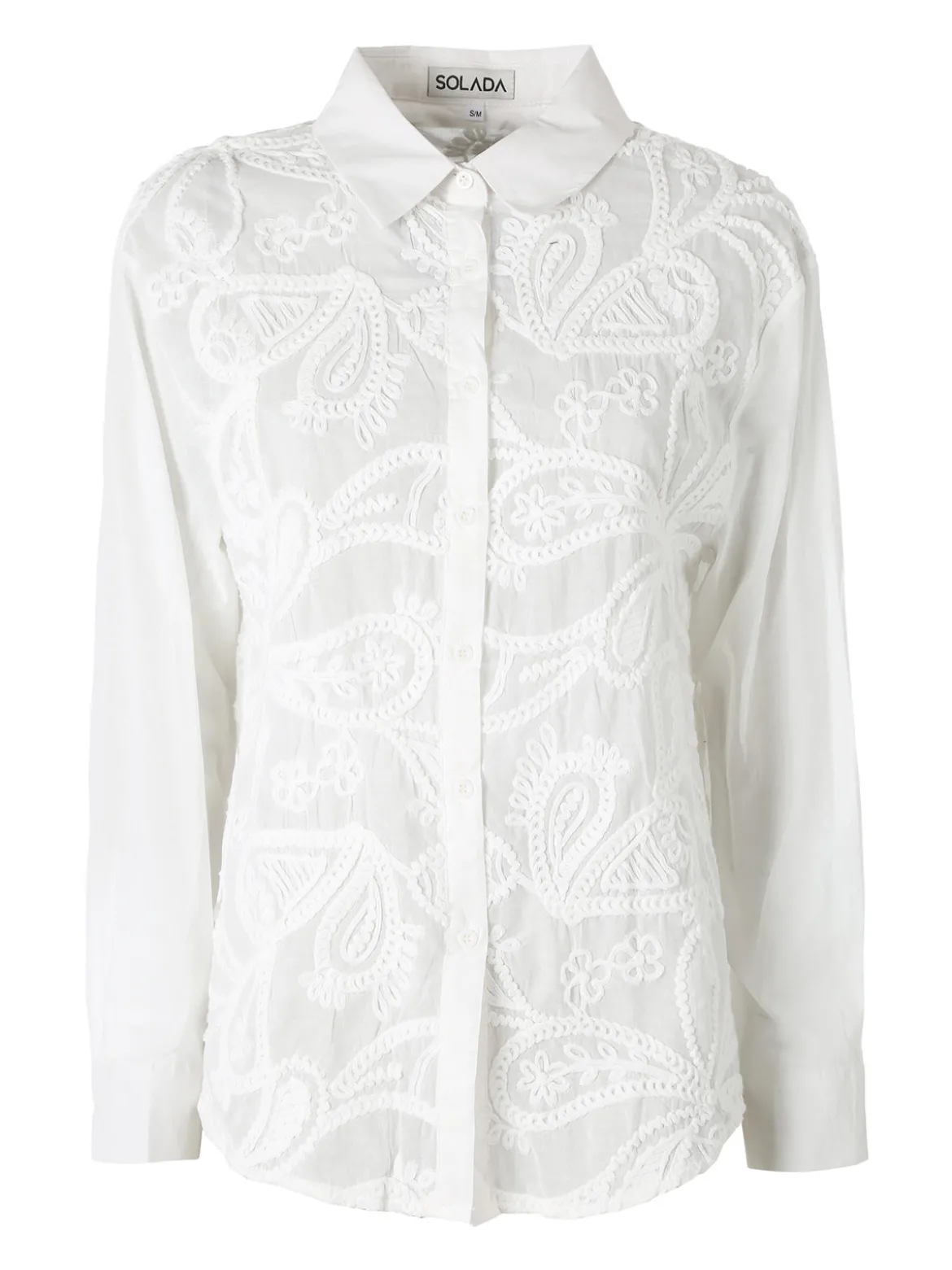 Solada Camicia donna in cotone a maniche lunghe con ricami - bianco