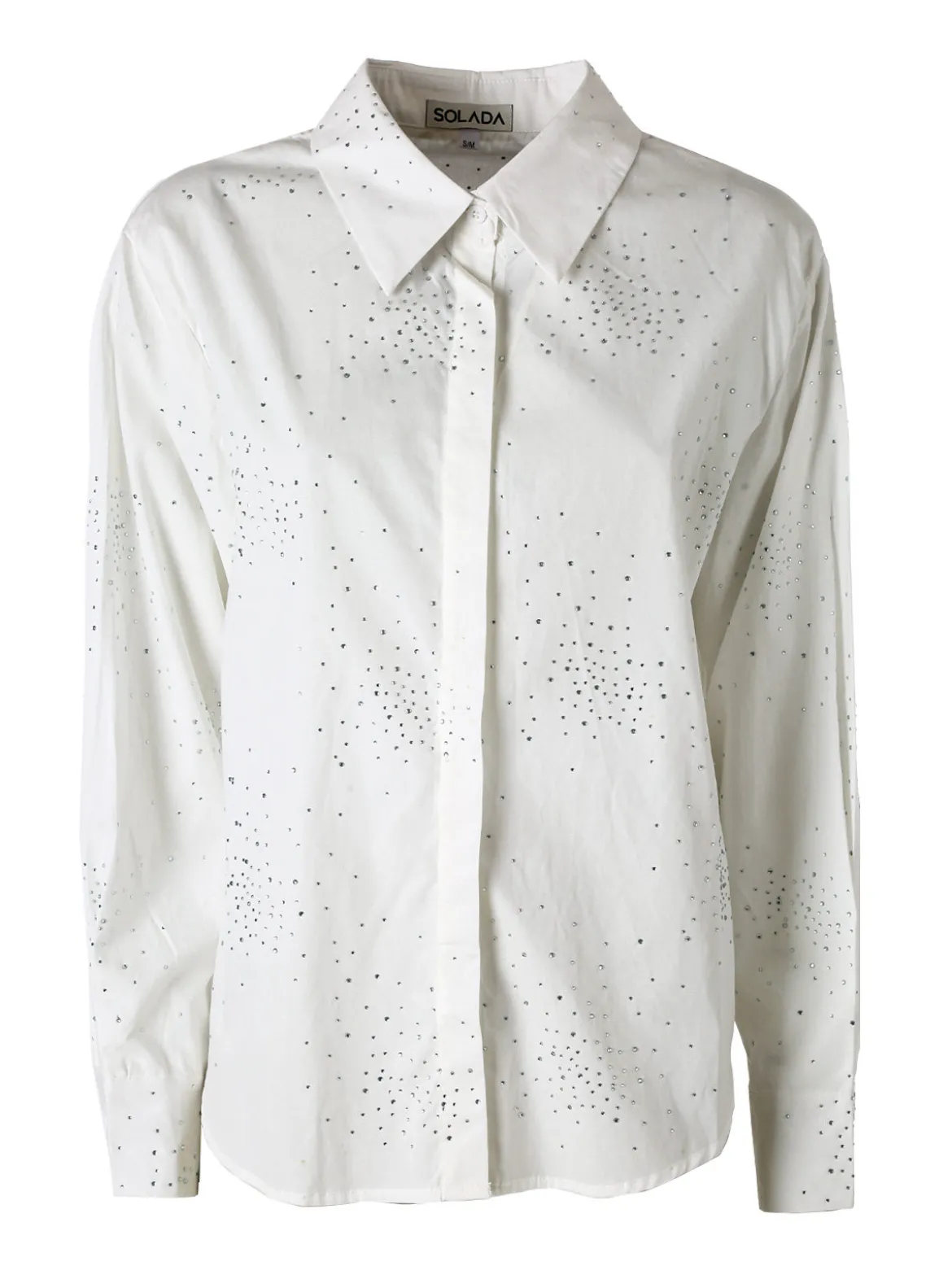 Solada Camicia donna in cotone a maniche lunghe con strass - bianco