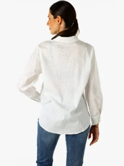 Solada Camicia donna in cotone a maniche lunghe con strass - bianco