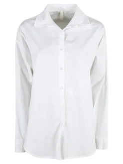 Solada Camicia donna in cotone oversize a maniche lunghe - bianco