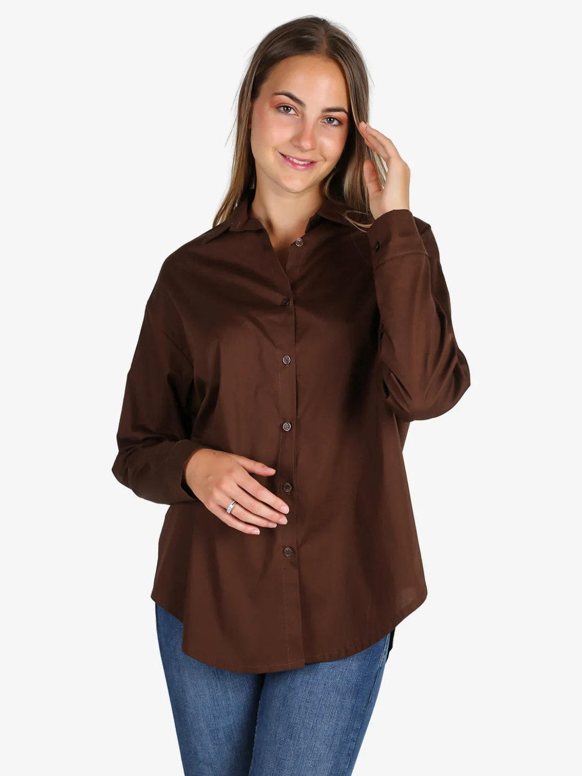 Solada Camicia donna in cotone oversize a maniche lunghe - moro