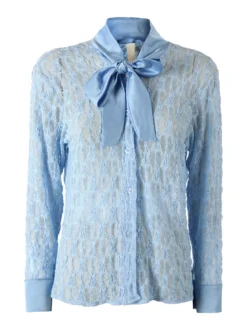 Solada Camicia donna in pizzo a maniche lunghe con dettagli effetto raso - azzurro