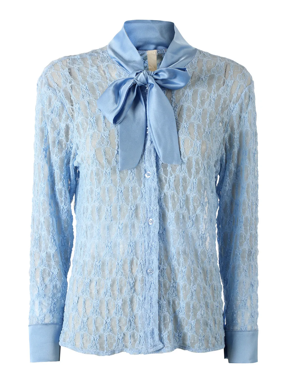 Solada Camicia donna in pizzo a maniche lunghe con dettagli effetto raso - azzurro