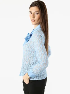 Solada Camicia donna in pizzo a maniche lunghe con dettagli effetto raso - azzurro