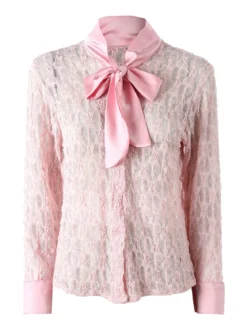 Solada Camicia donna in pizzo a maniche lunghe con dettagli effetto raso - rosa