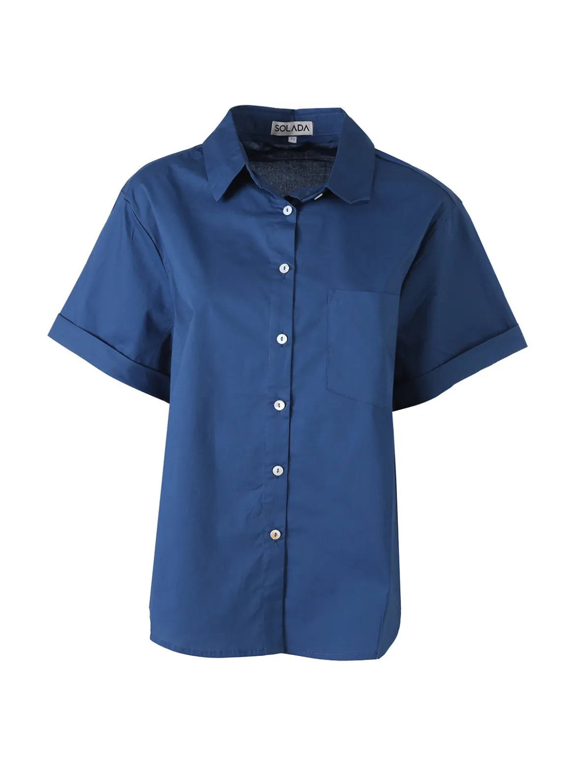 Solada Camicia donna oversize a maniche corte con taschino - blu scuro