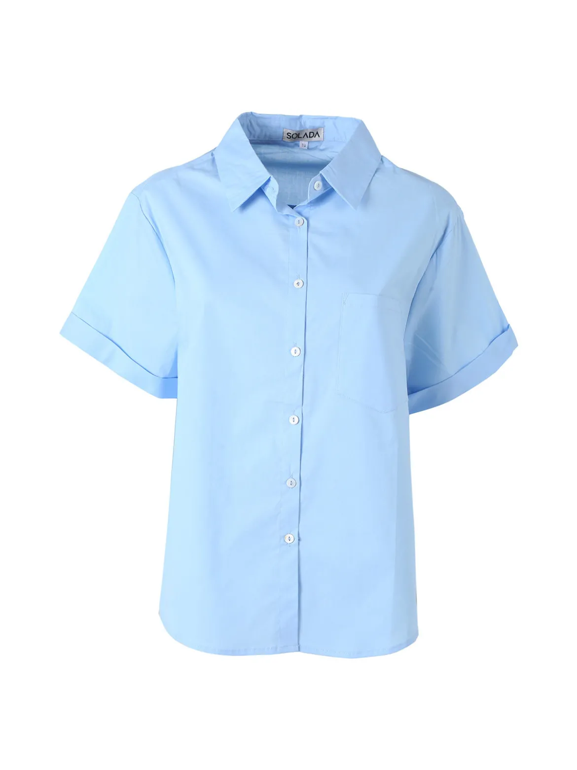 Solada Camicia donna oversize a maniche corte con taschino - azzurro