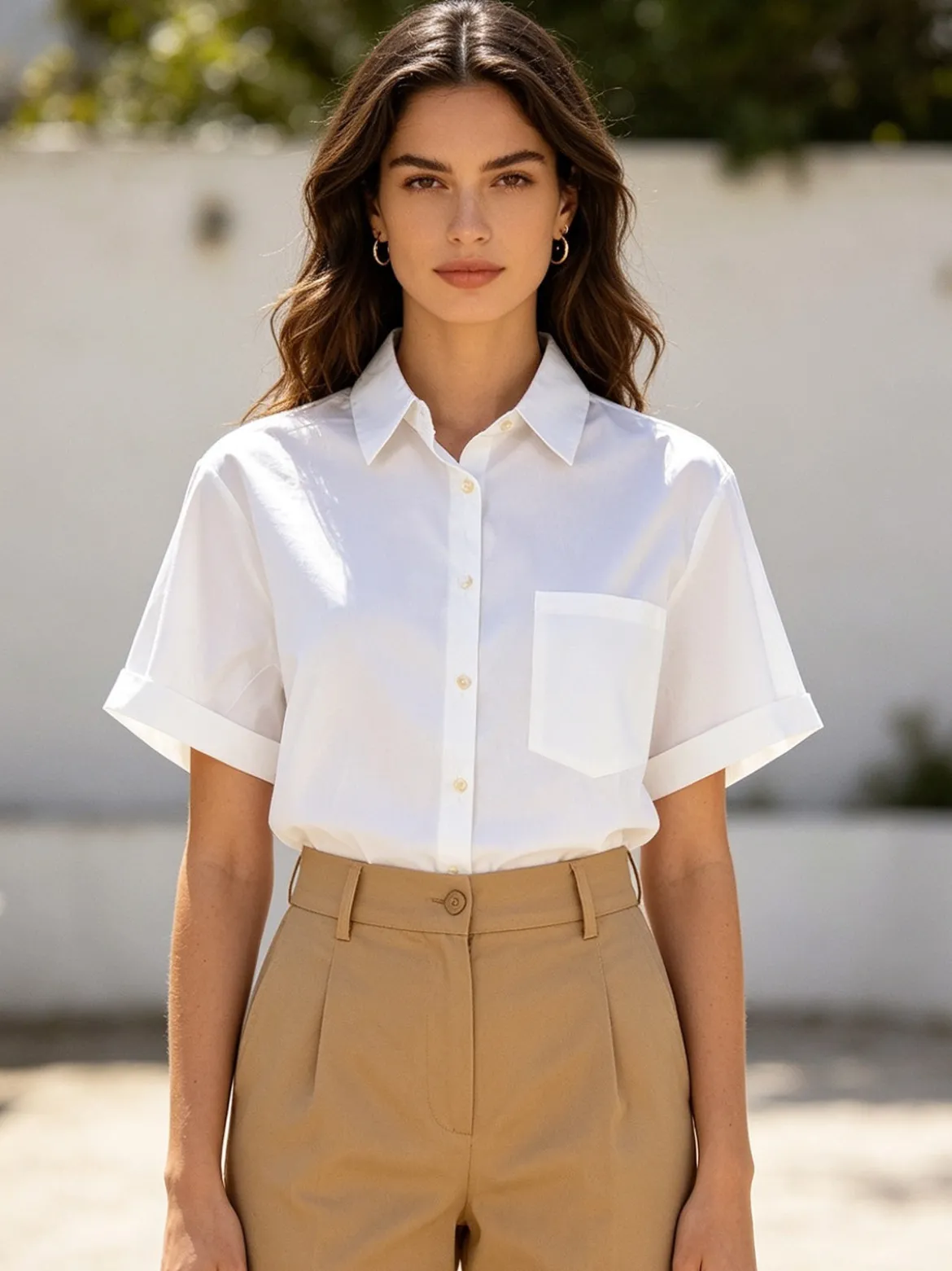 Solada Camicia donna oversize a maniche corte con taschino - bianco