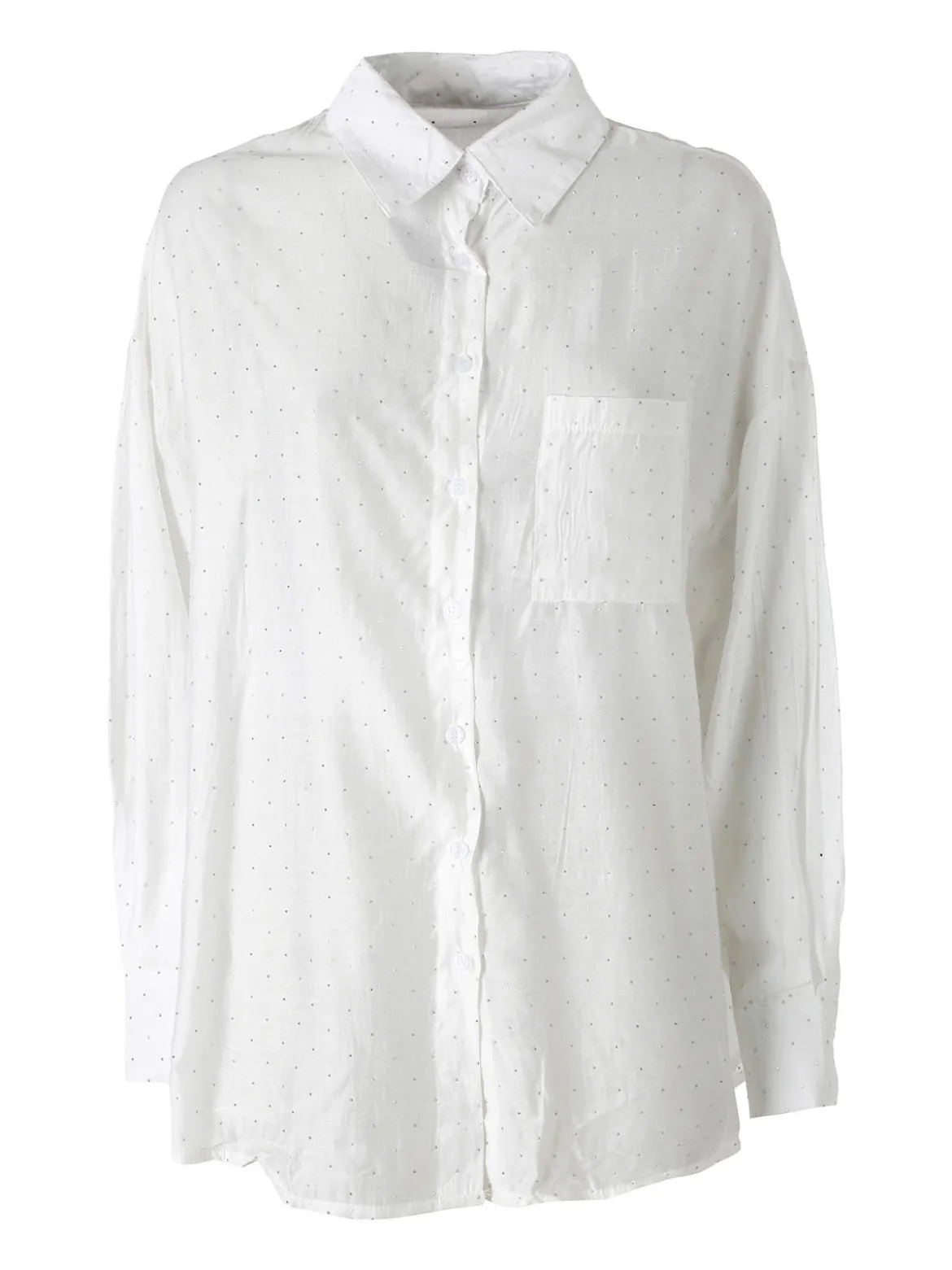 Solada Camicia donna oversize a maniche lunghe con micro borchie - bianco