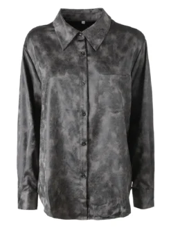 Solada Camicia donna oversize a maniche lunghe con taschino - grigio scuro