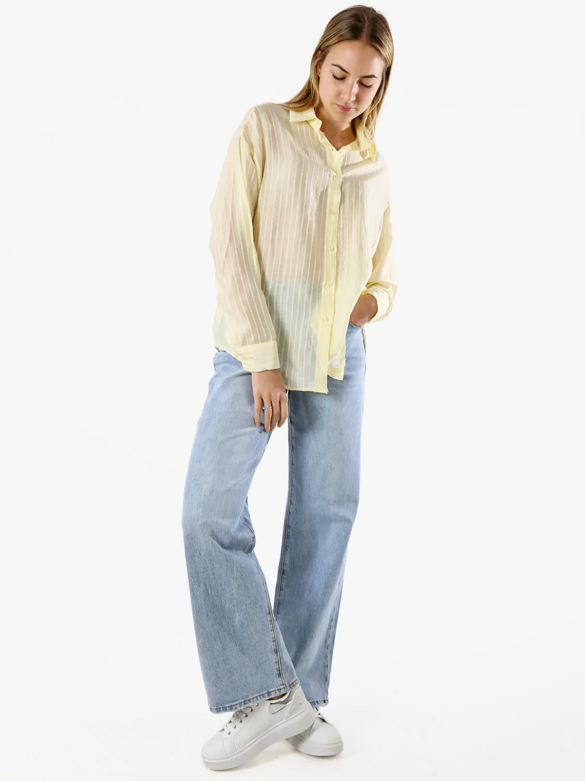 Solada Camicia donna oversize a maniche lunghe - giallo