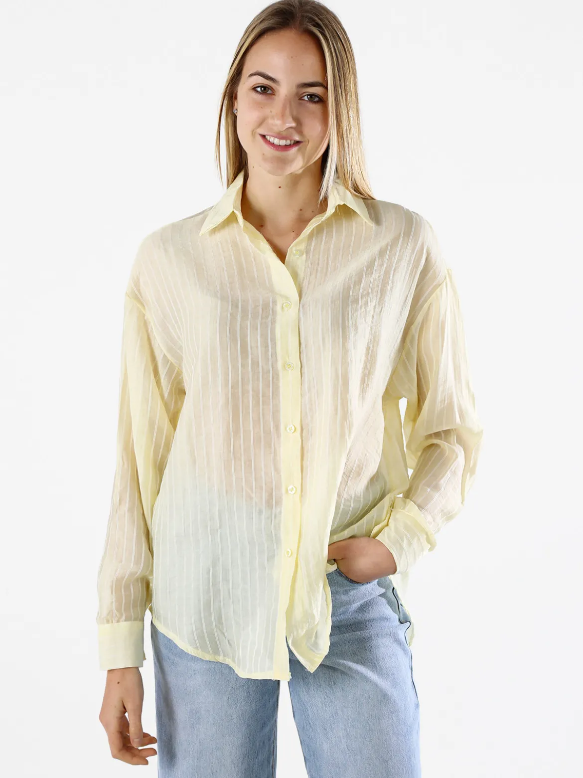 Solada Camicia donna oversize a maniche lunghe - giallo
