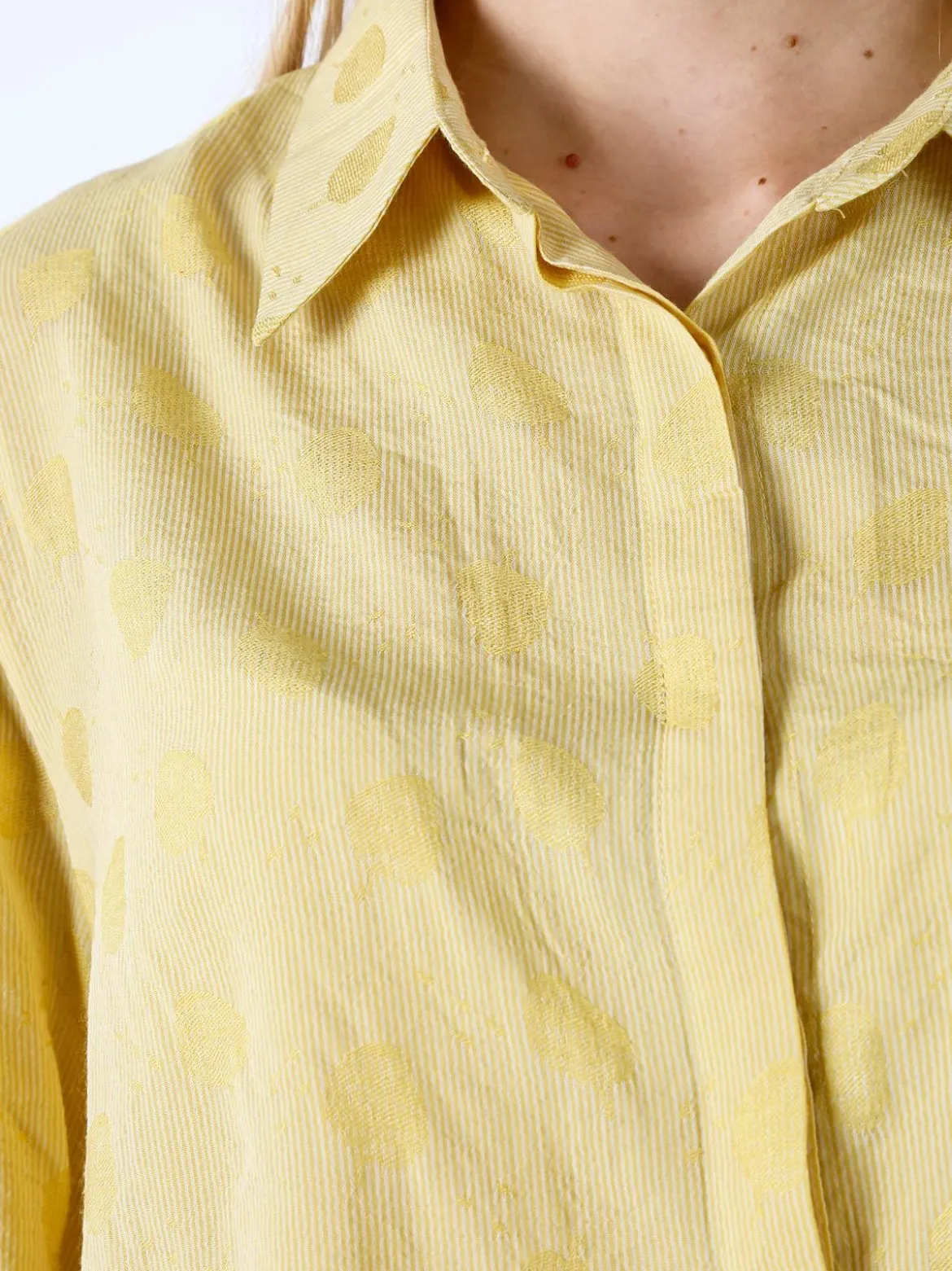 Solada Camicia donna oversize a maniche lunghe in misto cotone - giallo