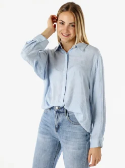 Solada Camicia donna oversize a maniche lunghe in misto cotone - azzurro