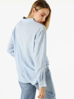 Solada Camicia donna oversize a maniche lunghe in misto cotone - azzurro