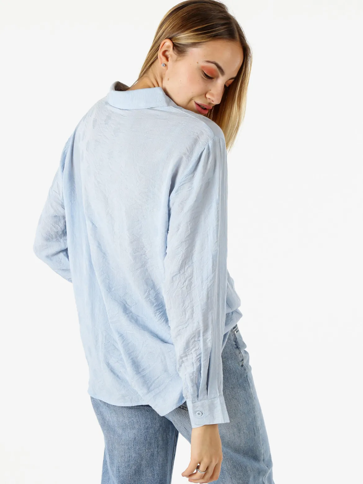 Solada Camicia donna oversize a maniche lunghe in misto cotone - azzurro