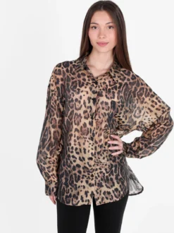 Solada Camicia donna oversize animalier con strass