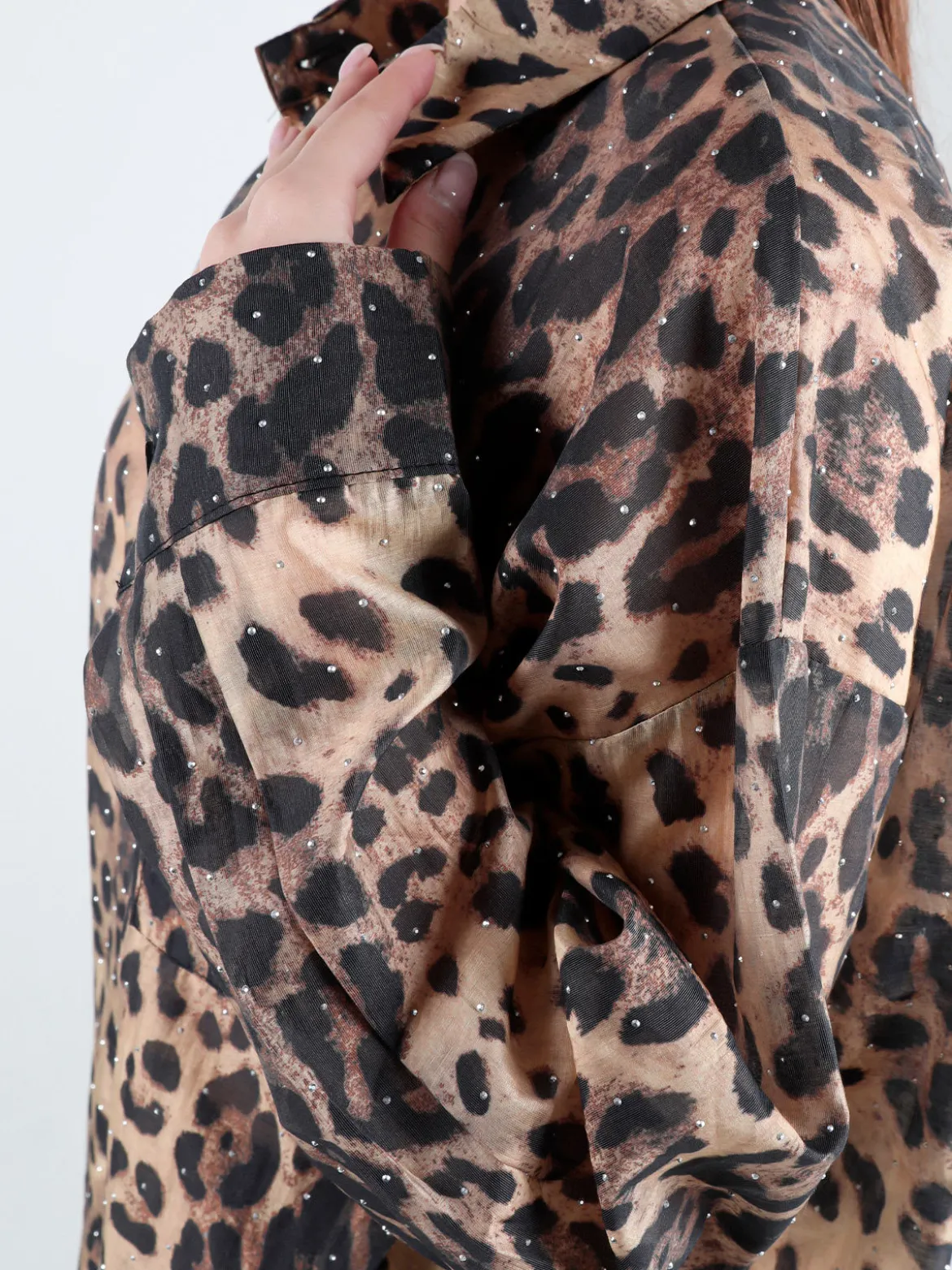 Solada Camicia donna oversize animalier con strass