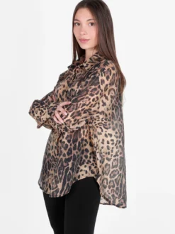 Solada Camicia donna oversize animalier con strass