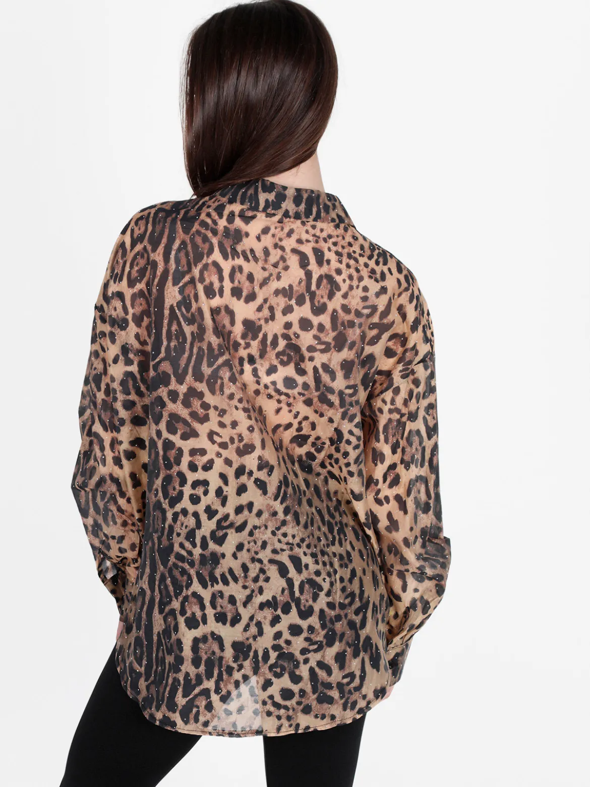 Solada Camicia donna oversize animalier con strass
