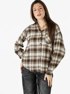 Solada Camicia donna oversize a quadri in flanella - marrone
