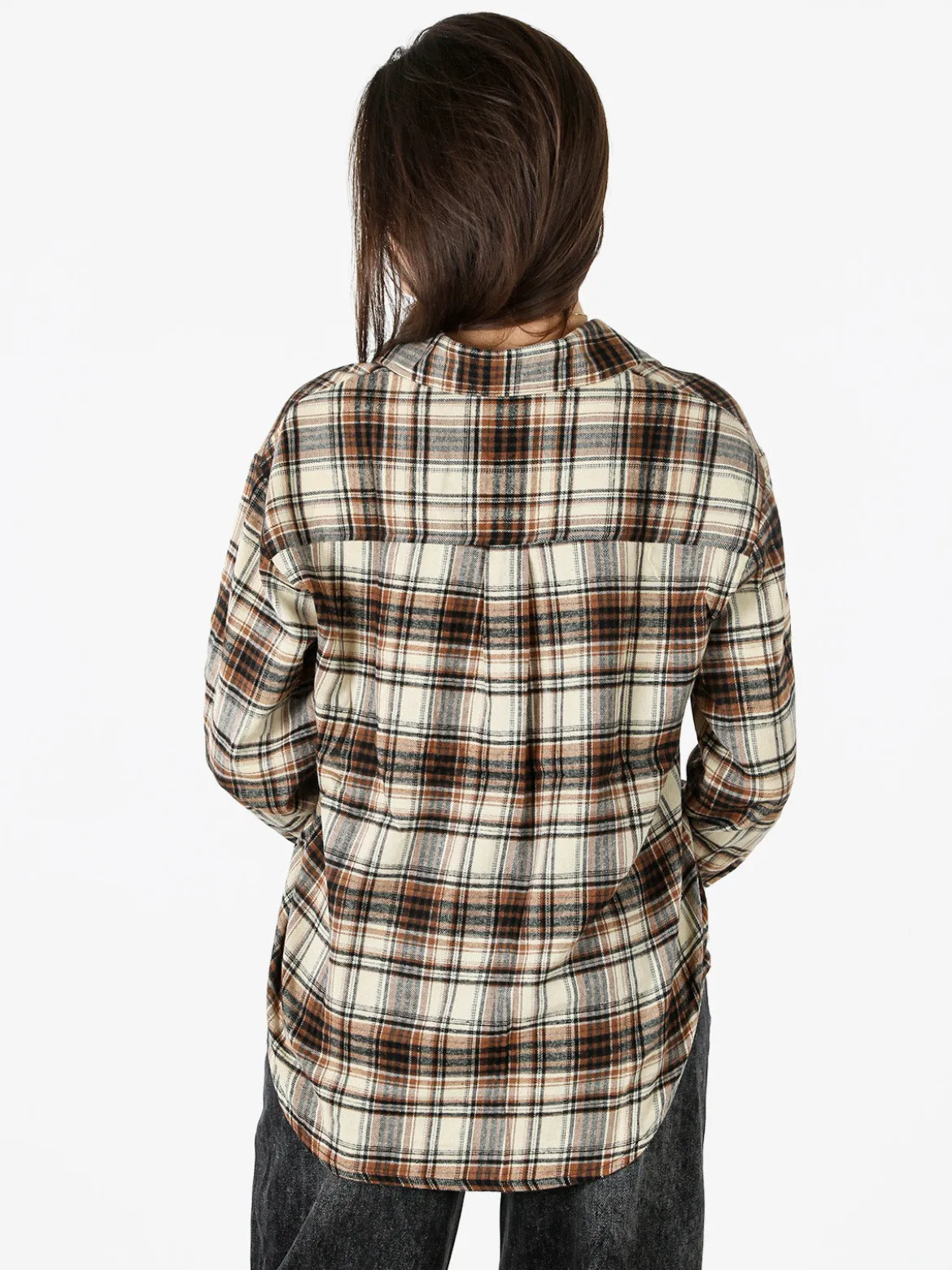 Solada Camicia donna oversize a quadri in flanella - marrone