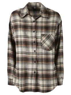 Solada Camicia donna oversize a quadri in flanella - marrone