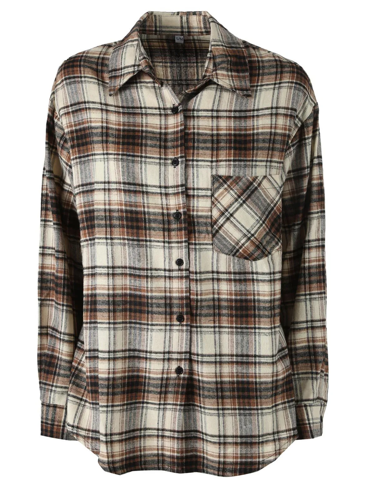 Solada Camicia donna oversize a quadri in flanella - marrone