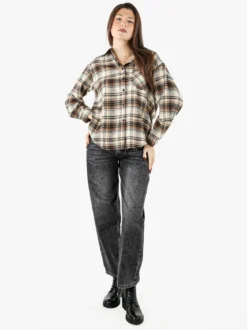 Solada Camicia donna oversize a quadri in flanella - marrone