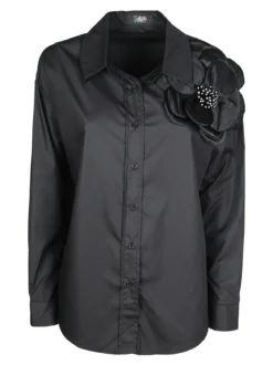 Solada Camicia donna oversize con fiore gioiello applicato