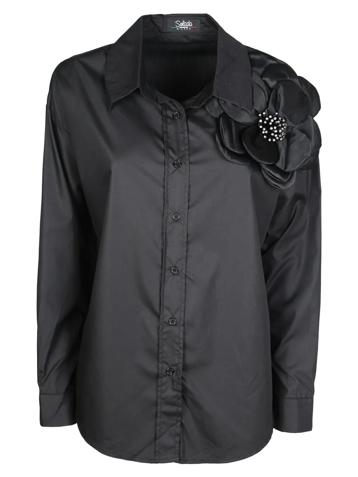 Solada Camicia donna oversize con fiore gioiello applicato