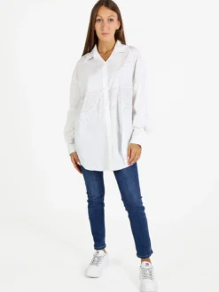 Solada Camicia donna oversize con strass a maniche lunghe - bianco