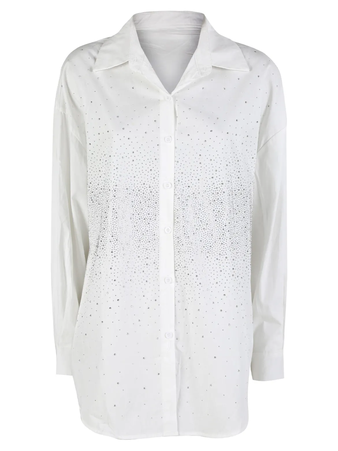 Solada Camicia donna oversize con strass a maniche lunghe - bianco