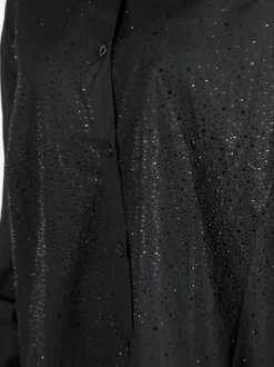 Solada Camicia donna oversize con strass a maniche lunghe - nero