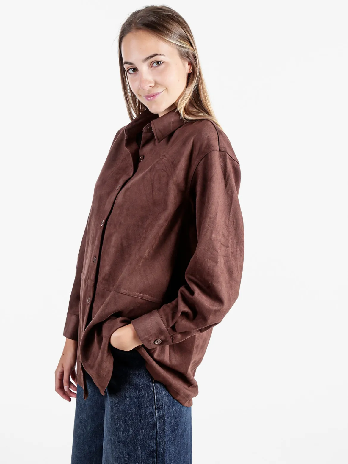 Solada Camicia donna scamosciata oversize - moro