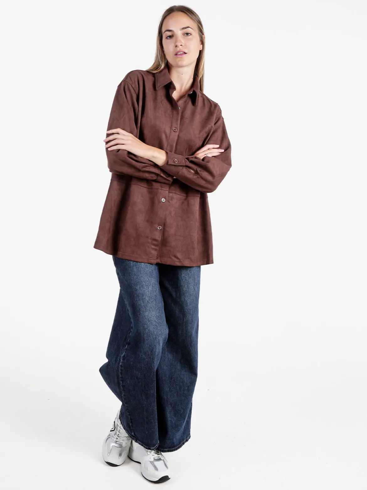 Solada Camicia donna scamosciata oversize - moro