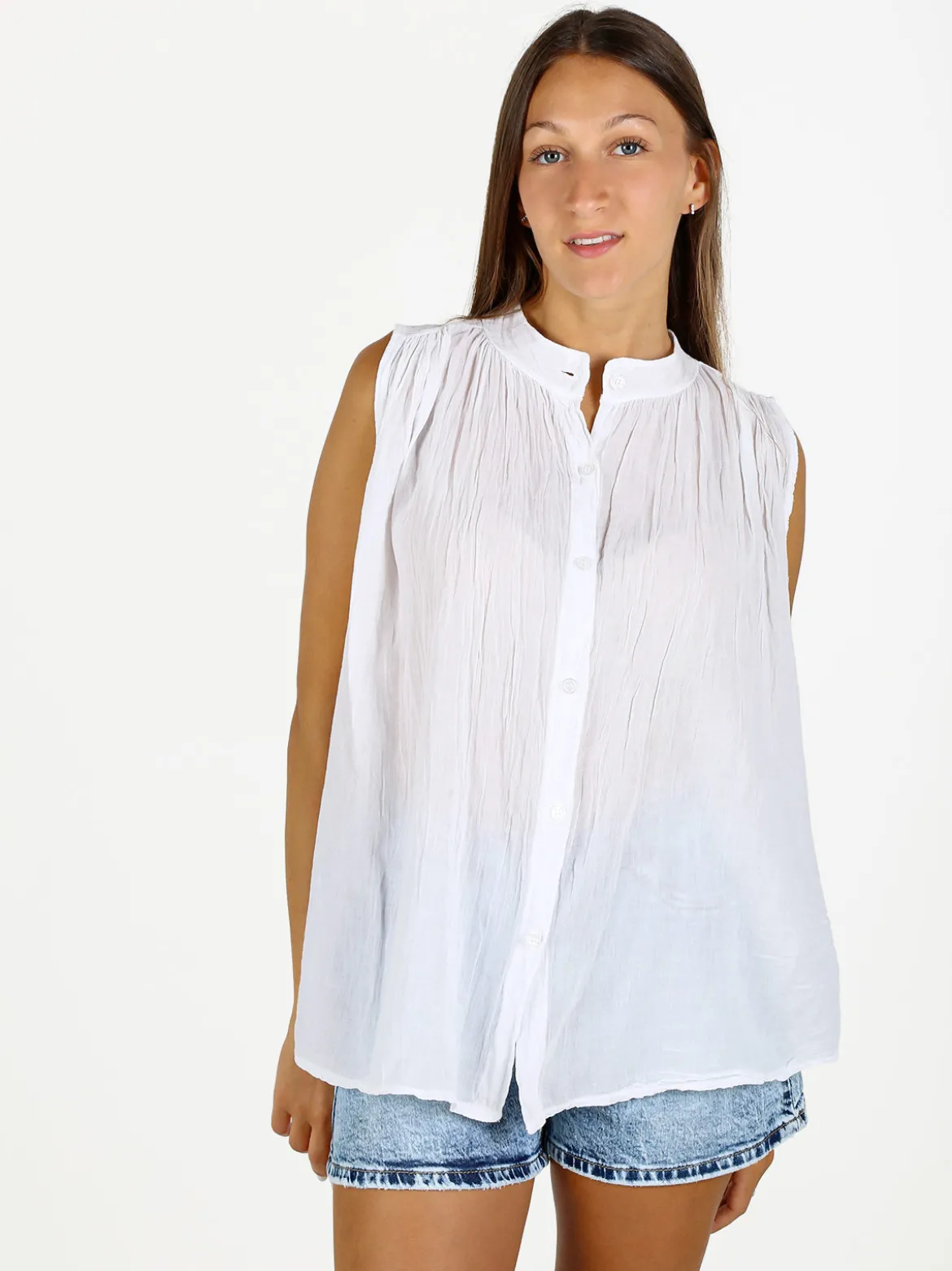 Solada Camicia donna smanicata in cotone - bianco